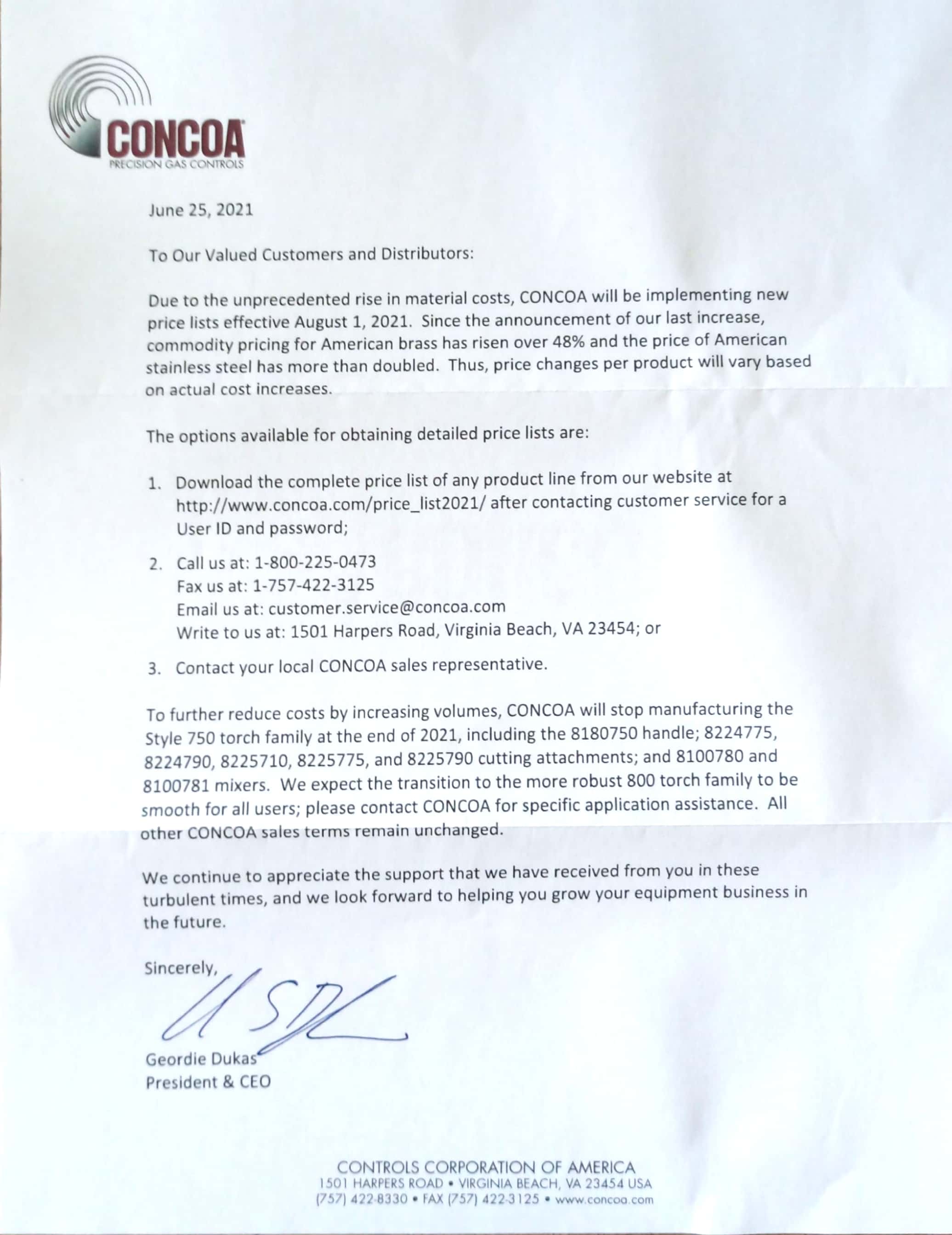 2021��8��1������CONCOA�ؚ��O(sh��)��ͮa(ch��n)Ʒ�r���{(di��o)��֪ͨ